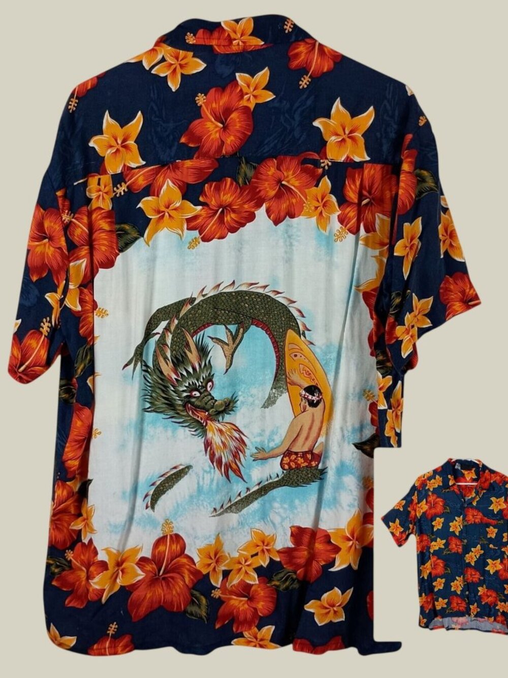 Kennington Red Dragon Hawaiian Shirt Vintage Mens Large Surfing Tiki Rockabilly